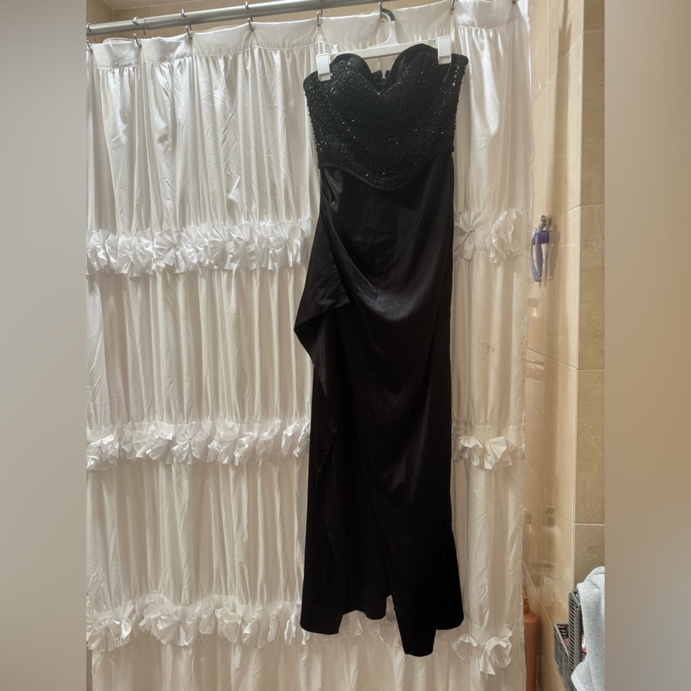 Strapless Black Beaded Gown